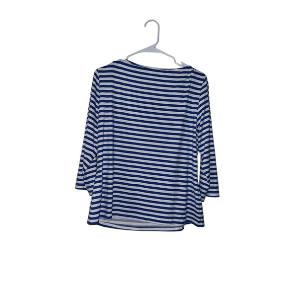 J McLaughlin Striped Button Shoulder Tee Sz XL | Preppy 3/4 Sleeve Nautical Top - Picture 6 of 10